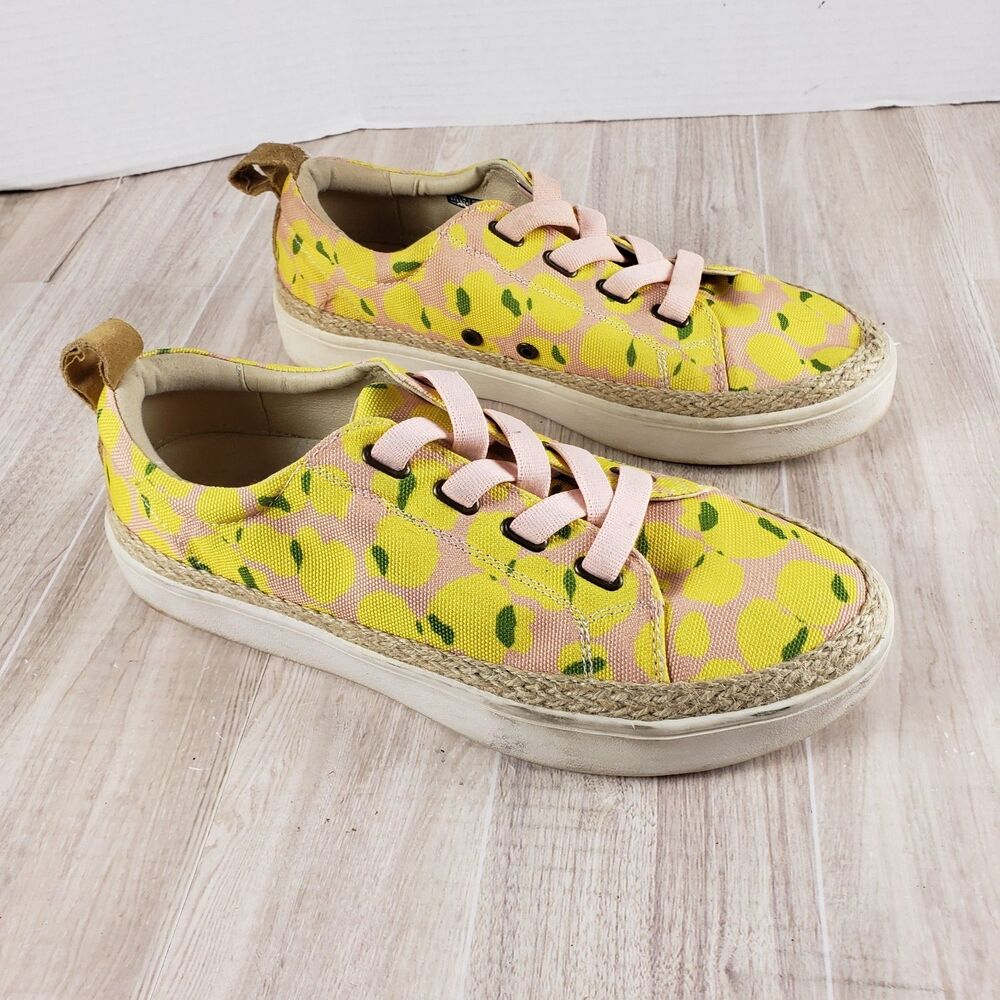 Spenco Malibu Shoes Womens Size 8.5 Lemon Print Canvas Sneakers Espadrille Ortho